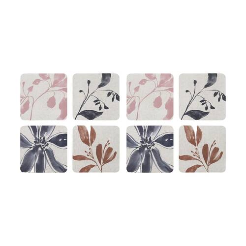 2x 4pc Ecology Hand Drawn Floral Silhouettes Cecile Rectangle Coasters 10cm