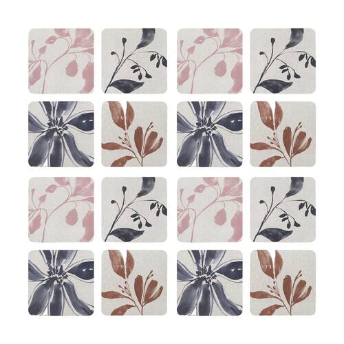 4x 4pc Ecology Hand Drawn Floral Silhouettes Cecile Rectangle Coasters 10cm
