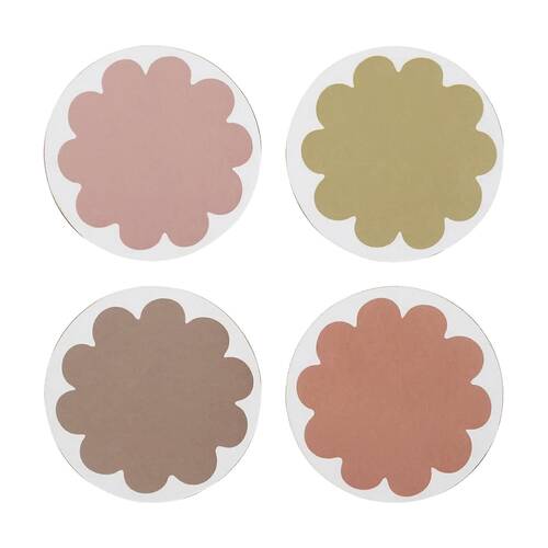 4pc Ecology Bloom Flower Shaped Circle Coasters W/ Cork Backing 10cm