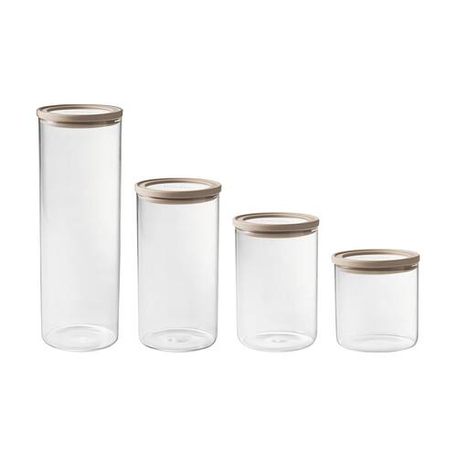 4pc Ecology Store Round Glass & Silicone Pantry Canisters Multi-Size Air-Tight