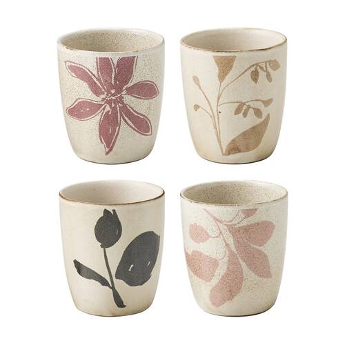 4pc Ecology Hand Drawn Floral Silhouettes Cecile Latte Cup Set 210ml