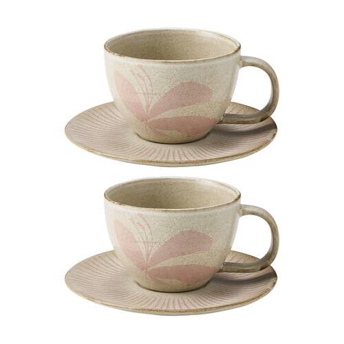 2x 2pc Ecology Hand Drawn Floral Silhouettes Cecile Tea Cup & Saucer 290ml