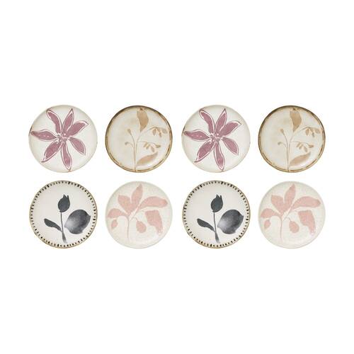 2x 4pc Drawn Floral Silhouettes Cecile Cake Side Plates Multicoloured