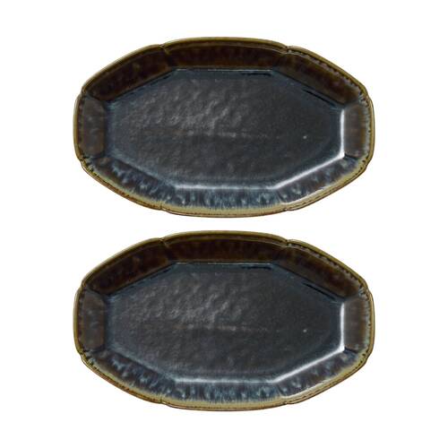 2PK Ecology Midnight Matte Glaze Gretta Oval Platter Serveware 26x15.5cm