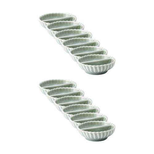 12PK Ecology Ritual Rippled Porcelain Salt & Pepper Pinch Dish Green 9.5cm