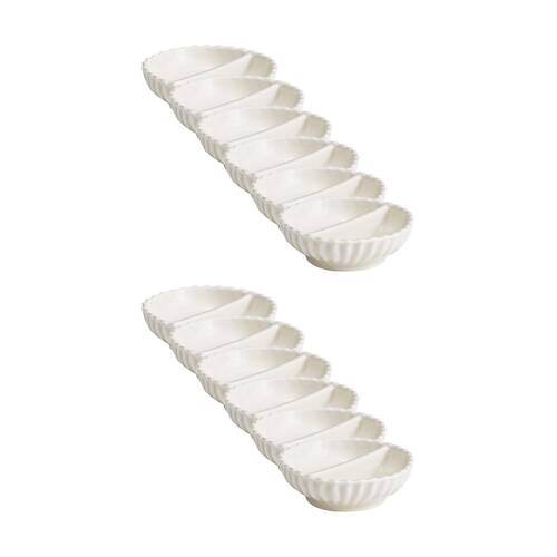 12PK Ecology Ritual Rippled Porcelain Salt & Pepper Pinch Dish Off White 9.5cm