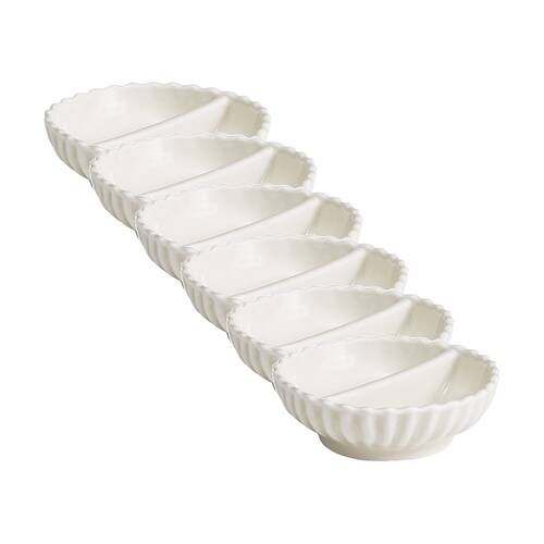6PK Ecology Ritual Rippled Porcelain Salt & Pepper Pinch Dish Off White 9.5cm
