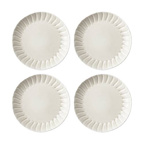 4PK Ecology Ritual Rippled Porcelain Dinner Plate Frost Off White 26.5cm