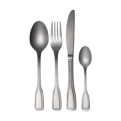 16pc Ecology Anais Vintage Cutlery Set Fork Knives & Spoons Brushed Matte Silver