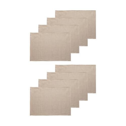 2x 4pc Ecology Beige/Red Striped Dinner Napery Placemats 100% Cotton 53x38cm