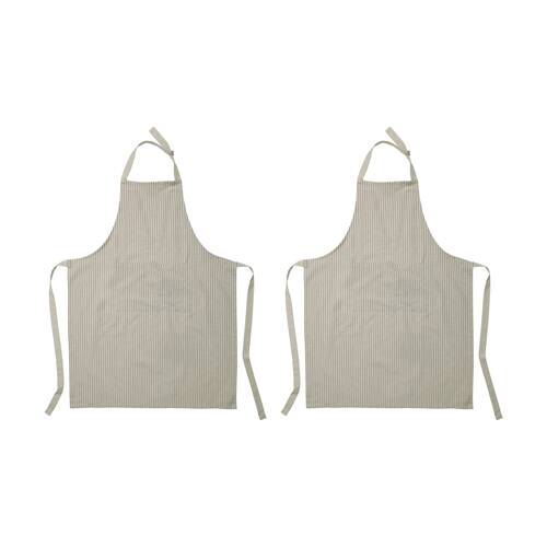 2PK Ecology Tonka 100% Cotton Kitchen Apron Beige & Stone Stripe 70x95cm