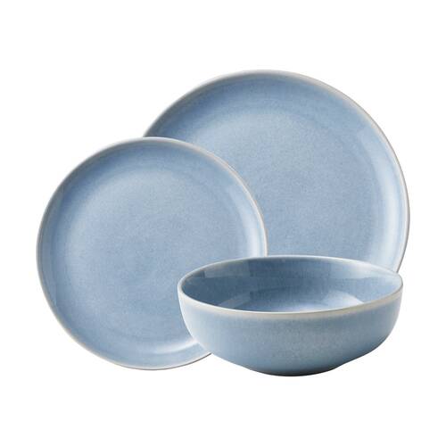 12pc Ecology Element Dinnerware Set Plate Side-Plate & Bowls Sky Light Blue