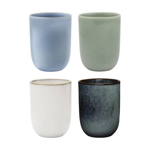 4pc Ecology Element Stoneware Cuddle Mugs Green Blues & White 250ml