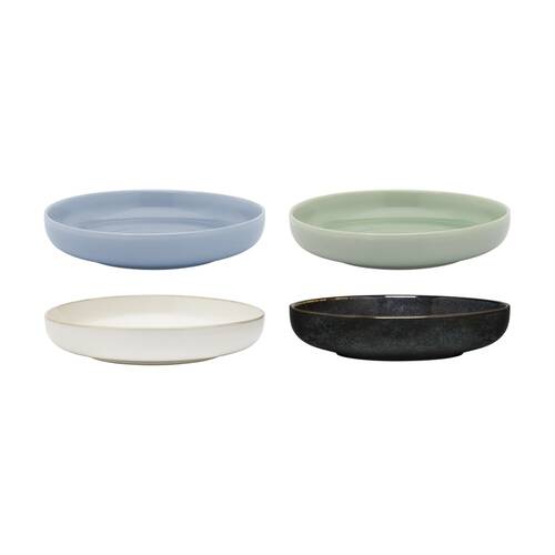 4pc Ecology Element Stoneware Dinner Bowl Set Green Blues & White 22cm