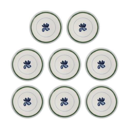 8PK Ecology Laurus Stoneware Dinner Plate Blue Green Fern Motif 27cm