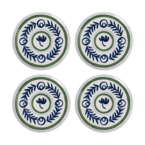 4PK Ecology Laurus Stoneware Side Plate Blue Green Fern Pattern 21cm