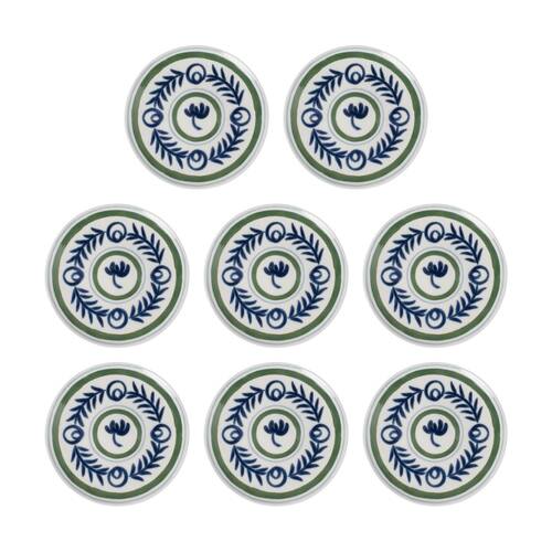 8PK Ecology Laurus Stoneware Side Plate Blue Green Fern Pattern 21cm