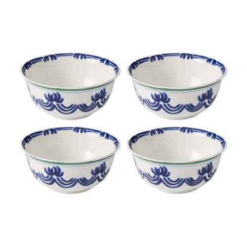 4PK Ecology Laurus Stoneware Noodle Bowl Blue Green Fern Pattern 17.5cm