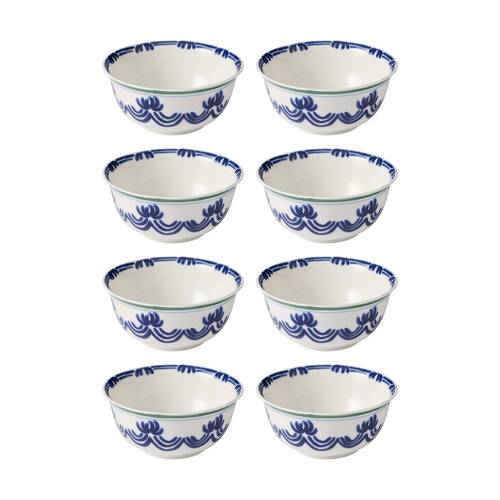 8PK Ecology Laurus Stoneware Noodle Bowl Blue Green Fern Pattern 17.5cm
