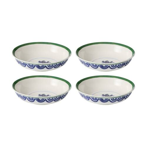 4PK Ecology Laurus Stoneware Dinner Bowl Blue Green Fern Motif Design 22cm