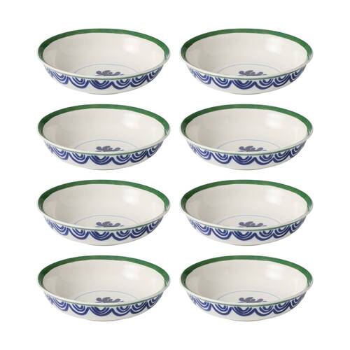 8PK Ecology Laurus Stoneware Dinner Bowl Blue Green Fern Motif Design 22cm