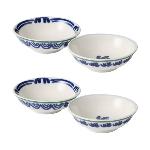 2x 2pc Ecology Laurus Stoneware Dip Bowl Set Blue Green Fern Motif 12cm