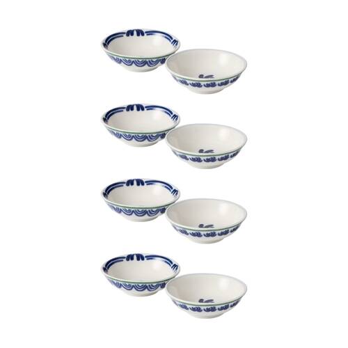 4x 2pc Ecology Laurus Stoneware Dip Bowl Set Blue Green Fern Motif 12cm