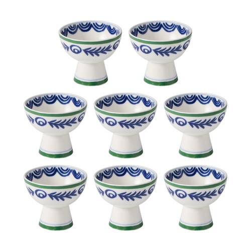 8PK Ecology Laurus Stoneware Footed Bowl Blue Green Fern Motif. 12x10cm