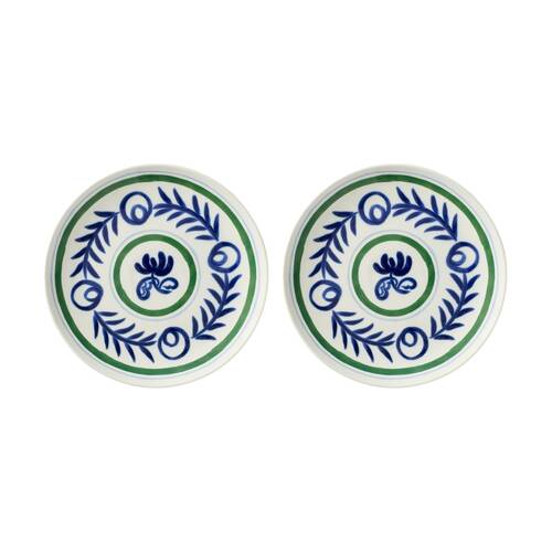 2PK Ecology Laurus Round Platter 35cm Stoneware Blue Green Fern Pattern