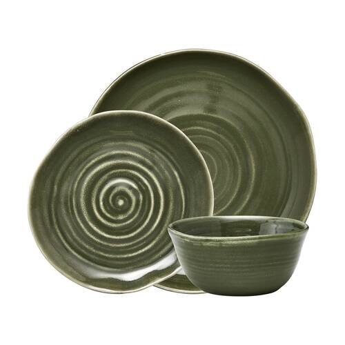 12pc Ecology Ottawa Stoneware Dinner Set Moss Green Textured Dinnerware