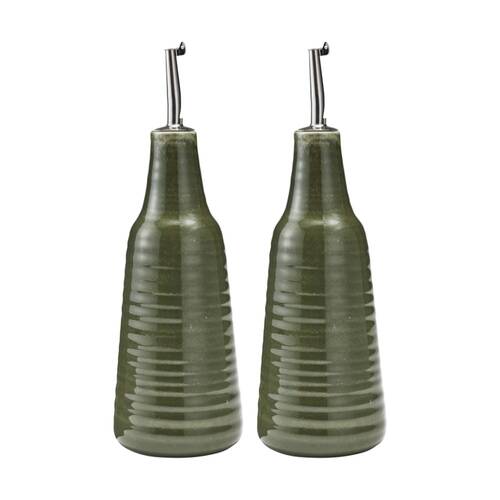 2PK Ecology Ottawa Stoneware Oil Bottle With Pouring Spout Moss Green 450ml