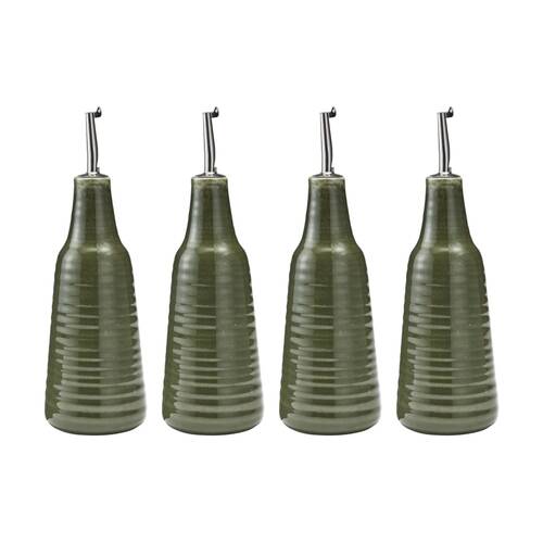 4PK Ecology Ottawa Stoneware Oil Bottle With Pouring Spout Moss Green 450ml