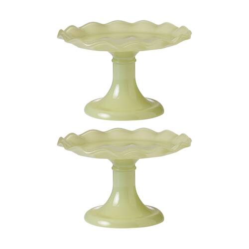 2PK Ecology Ruffle Glass Cake Stand High Gloss Serveware Green Celadon 33x12.5cm