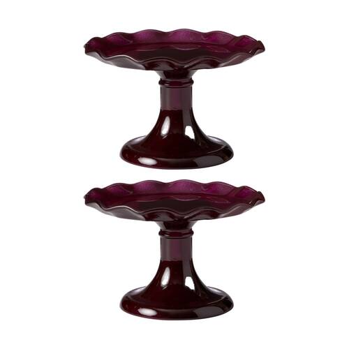 2PK Ecology Ruffle Glass Cake Stand High Gloss Serveware Elderberry 33x12.5cm