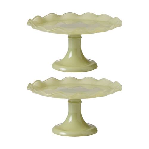 2PK Ecology Ruffle Glass Cake Stand High Gloss Serveware Green Celadon 26x12.5cm