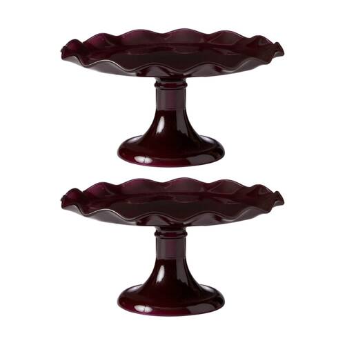 2PK Ecology Ruffle Glass Cake Stand High Gloss Serveware Elderberry 26x12.5cm