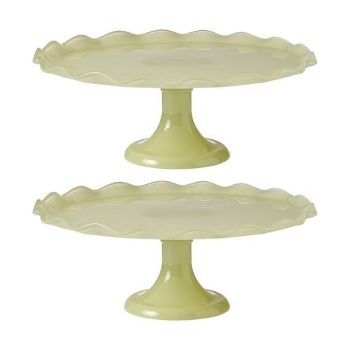 2PK Ecology Ruffle Glass Cake Stand High Gloss Serveware Green Celadon 20x12.5cm