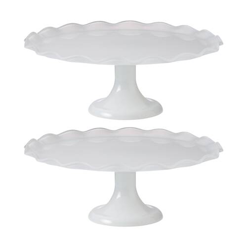 2PK Ecology Ruffle Glass Cake Stand High Gloss Serveware White 20x12.5cm