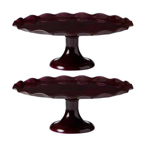 2PK Ecology Ruffle Glass Cake Stand High Gloss Serveware Elderberry 20x12.5cm