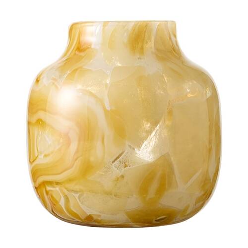 Ecology Elowen Curved Flower Vase Yellow/White Honeycomb Marble-Look 16.5cm