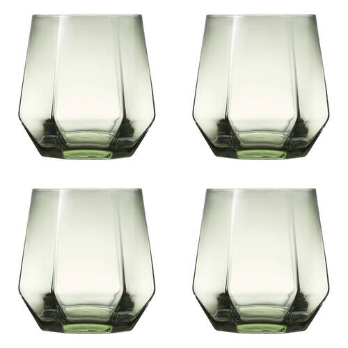 4pc Ecology Jemma Geometric Tumbler Glass Set Willow Smokey Green 390ml