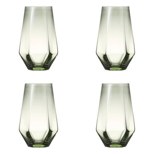 4pc Ecology Jemma Geometric Highball/Hiball Glass Set Willow Smokey Green 480ml