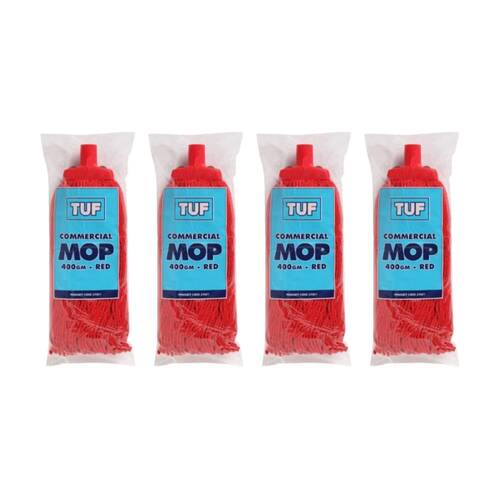 4PK TUF Heavy Duty Performance Commercial Blended Fibre Mop Red 400gm
