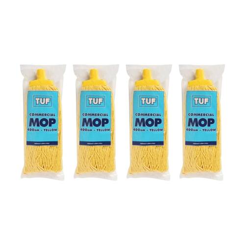 4PK TUF Heavy Duty Performance Commercial Blended Fibre Mop Yellow 400gm