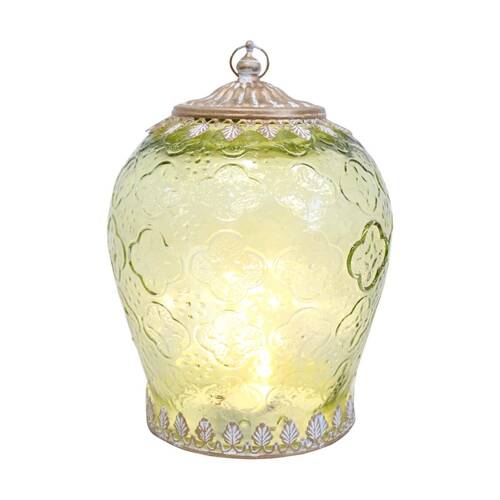 LVD Extra Large LED Foil Lantern/Candle Holder Apple Green/Gold 16x16x20.5cm