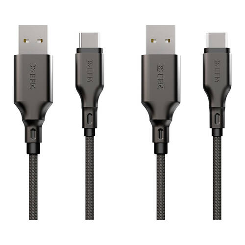 2PK EFM USB-A to USB-C Power Charging Cable W/ Aramid Fibre Reinforcement 1m