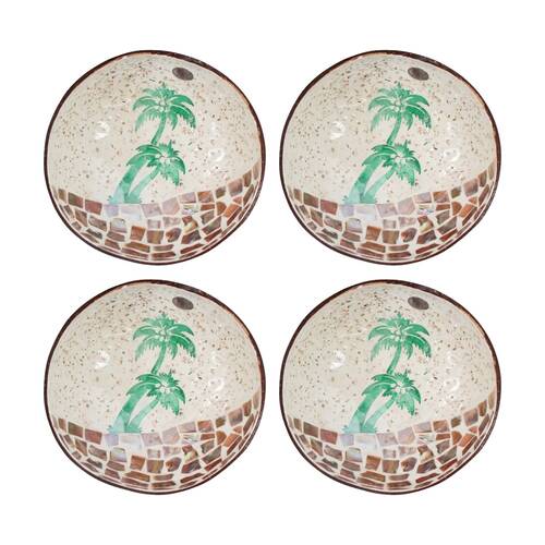 4PK LVD Palm Decorative Round Coconut Capiz Trinket/Jewellery Bowl 13x6cm