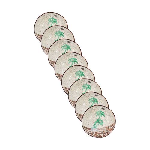 8PK LVD Palm Decorative Round Coconut Capiz Trinket/Jewellery Bowl 13x6cm