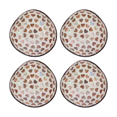 4PK LVD Hearts Decorative Round Coconut MOP Trinket/Jewellery Bowl 13x13x6cm