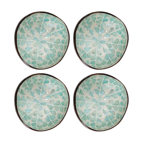 4PK LVD Flower Mist Decorative Round Coconut Capiz Trinket/Jewellery Bowl 13x6cm